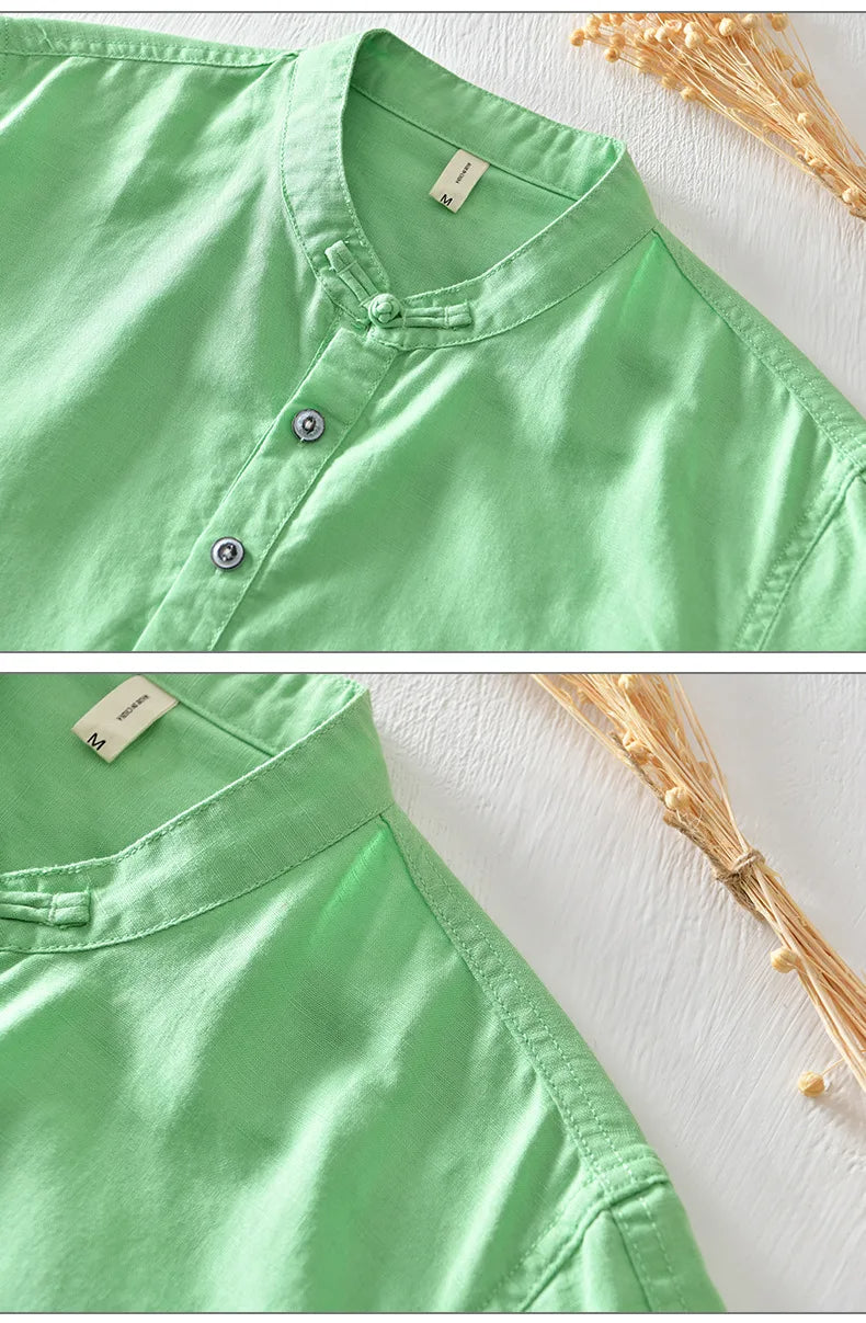 Camisa de algodón y lino de manga corta