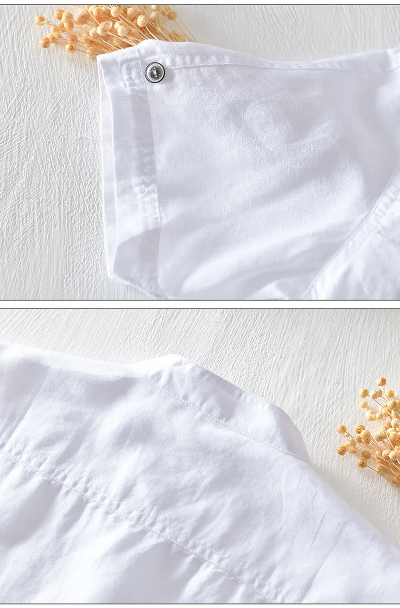 Camisa de algodón y lino de manga corta