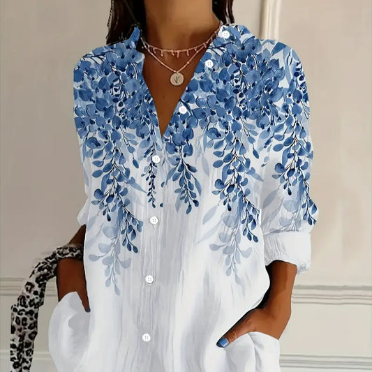 Blusa de manga larga con estampado de hojas vintage