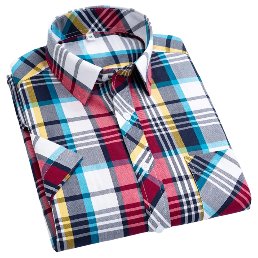 Camisa de algodón de manga corta a cuadros