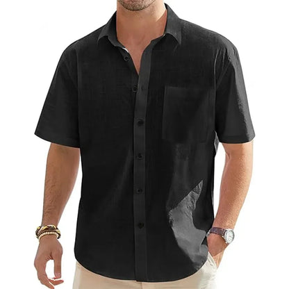 Camisa de algodón y lino de manga corta