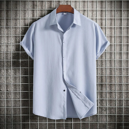 Camisa de manga corta de algodón y lino