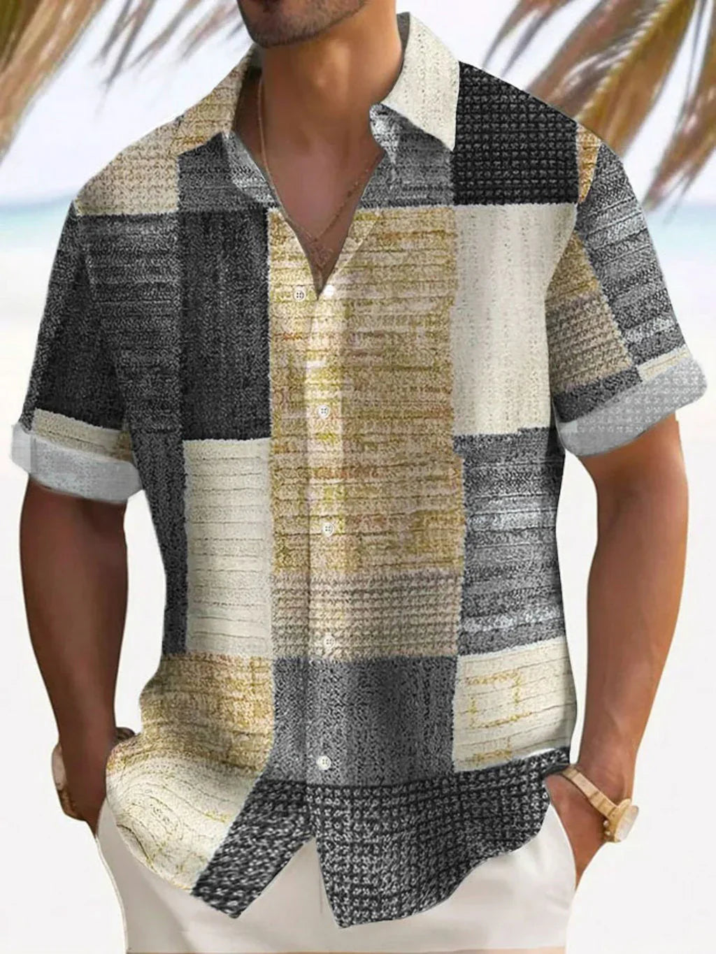 Elegante camisa patchwork