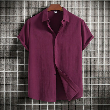 Camisa de manga corta de algodón y lino
