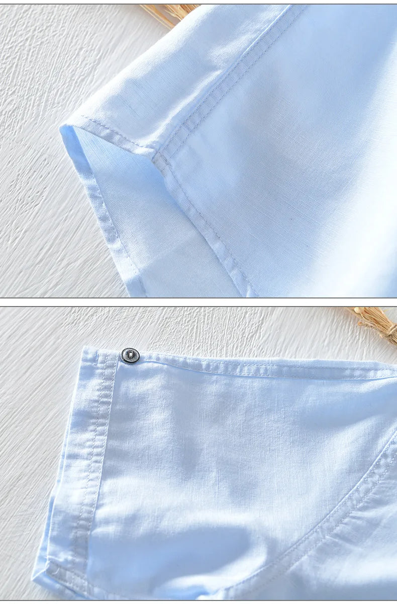 Camisa de algodón y lino de manga corta