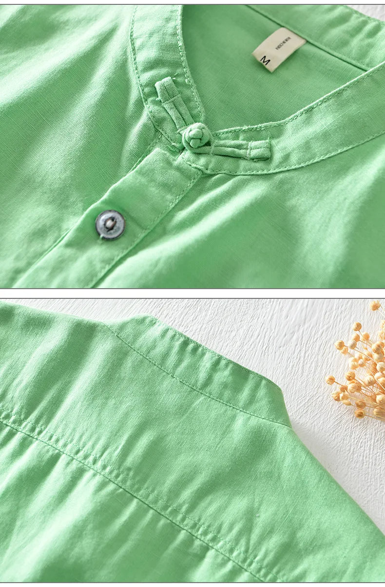 Camisa de algodón y lino de manga corta