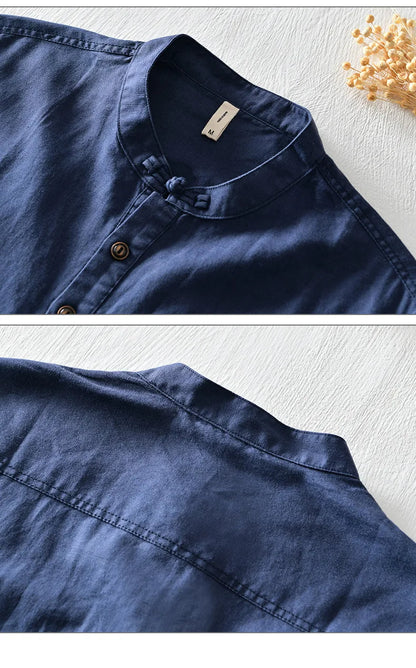 Camisa de algodón y lino de manga corta