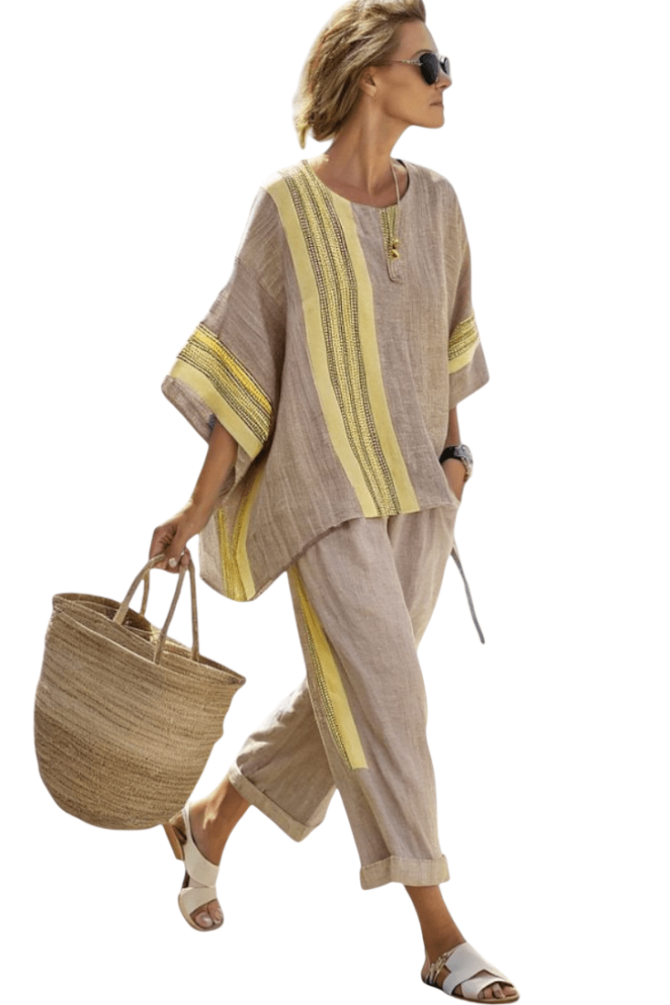 product_naPatri | Juego de lino de bambú con encantadores detalles de rayasme - Celia Brava